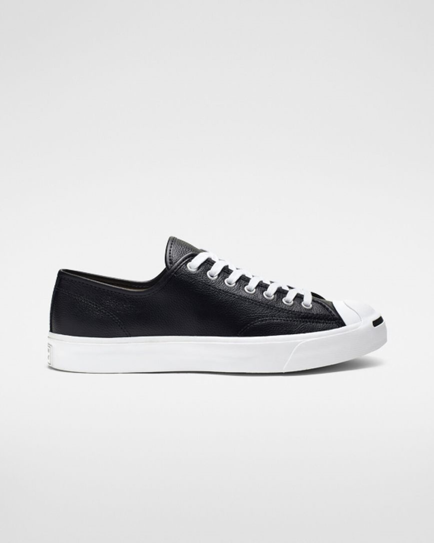 Men\'s Converse Jack Purcell Leather Low Top Shoes Black / White | AU 95046K